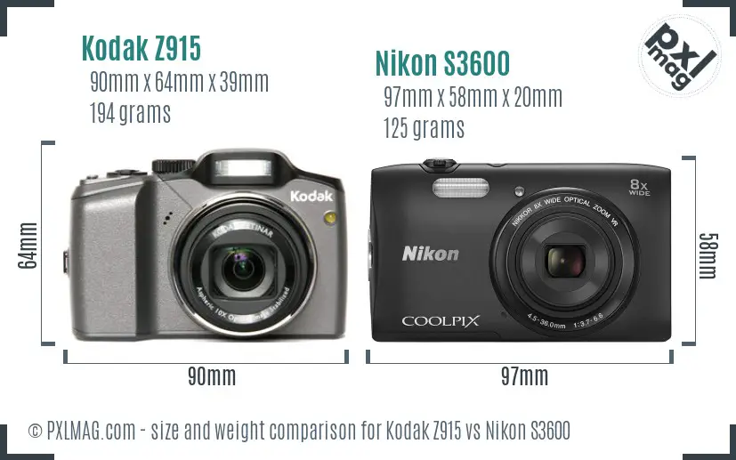 Kodak Z915 vs Nikon S3600 size comparison