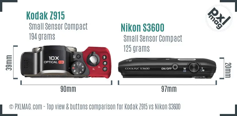 Kodak Z915 vs Nikon S3600 top view buttons comparison