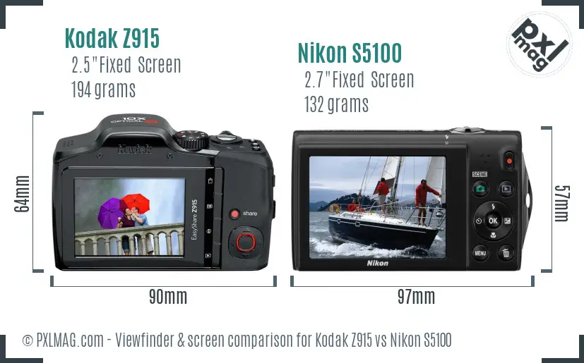 Kodak Z915 vs Nikon S5100 Screen and Viewfinder comparison Kodak Z915 vs Nikon S5100 Screen and Viewfinder comparison