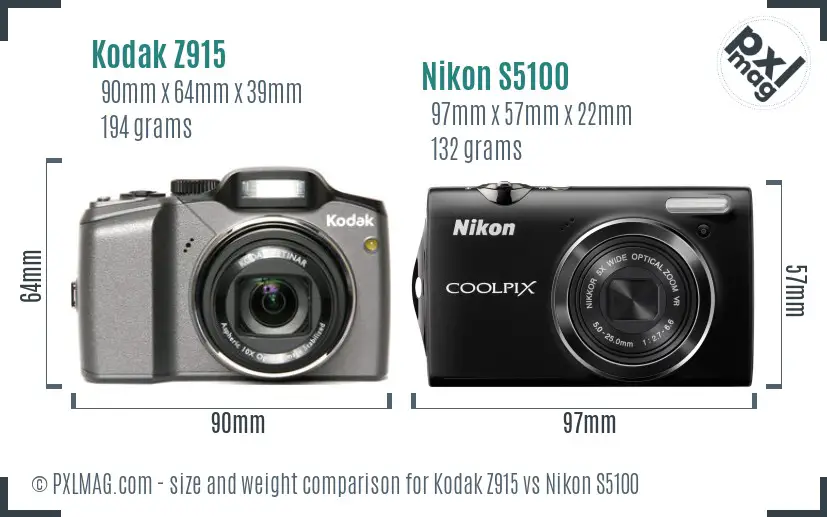 Kodak Z915 vs Nikon S5100 size comparison Kodak Z915 vs Nikon S5100 size comparison