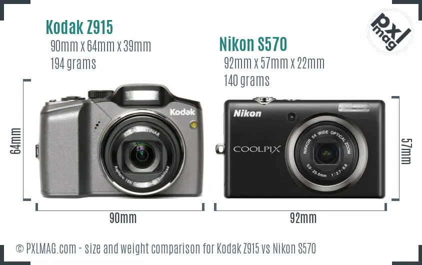 Kodak Z915 vs Nikon S570 size comparison