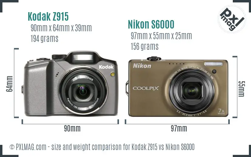 Kodak Z915 vs Nikon S6000 size comparison