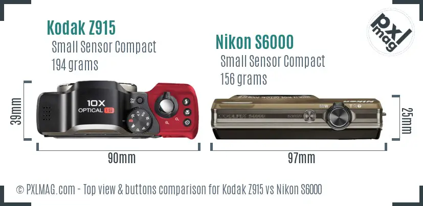 Kodak Z915 vs Nikon S6000 top view buttons comparison