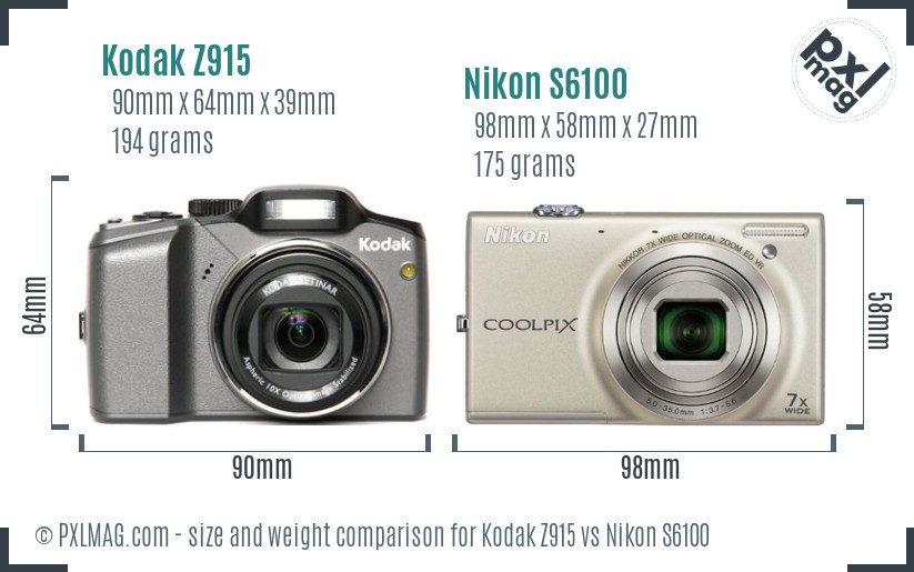 Kodak Z915 vs Nikon S6100 size comparison