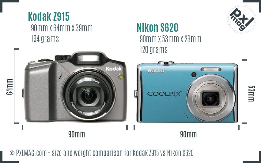 Kodak Z915 vs Nikon S620 size comparison