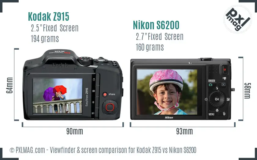 Kodak Z915 vs Nikon S6200 Screen and Viewfinder comparison
