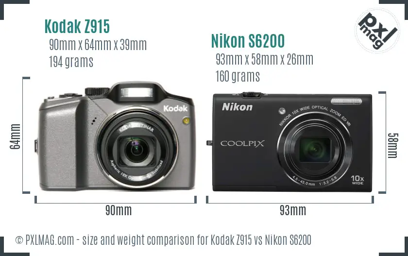 Kodak Z915 vs Nikon S6200 size comparison