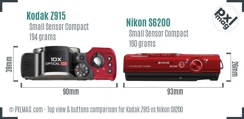 Kodak Z915 vs Nikon S6200 top view buttons comparison