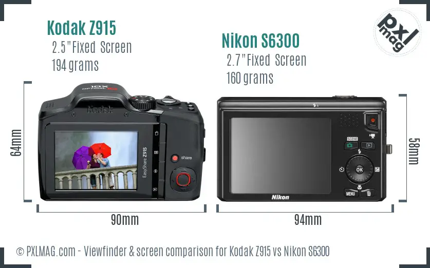 Kodak Z915 vs Nikon S6300 Screen and Viewfinder comparison