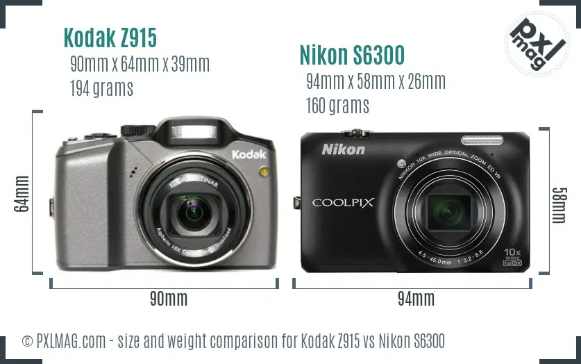 Kodak Z915 vs Nikon S6300 size comparison