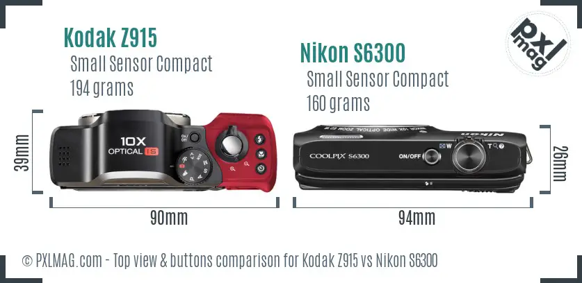 Kodak Z915 vs Nikon S6300 top view buttons comparison