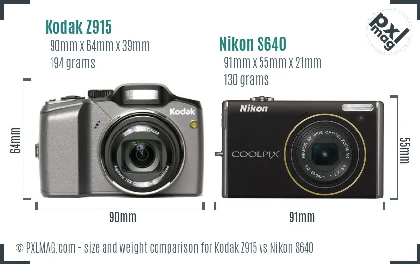 Kodak Z915 vs Nikon S640 size comparison