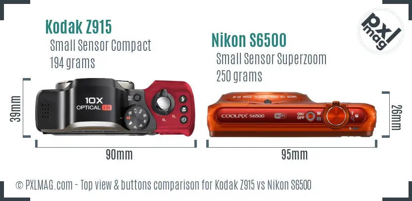 Kodak Z915 vs Nikon S6500 top view buttons comparison Kodak Z915 vs Nikon S6500 top view buttons comparison