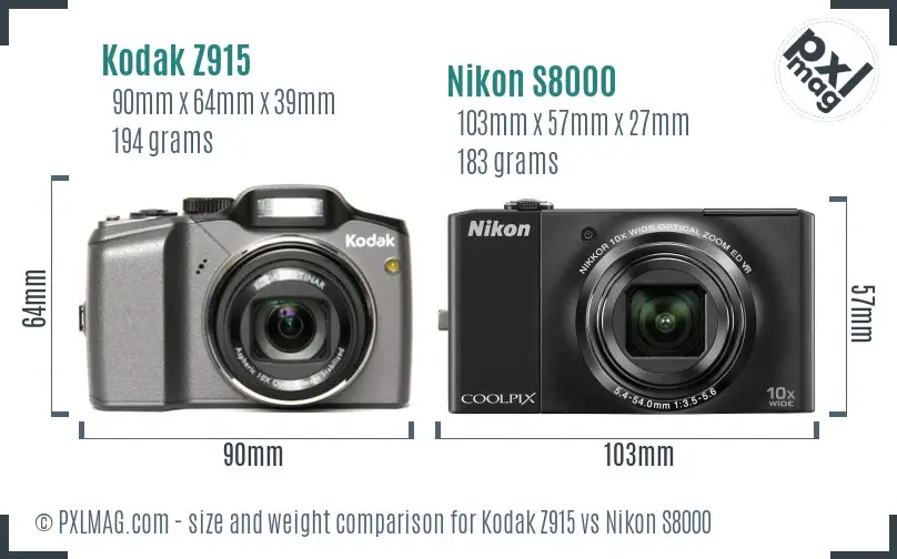 Kodak Z915 vs Nikon S8000 size comparison