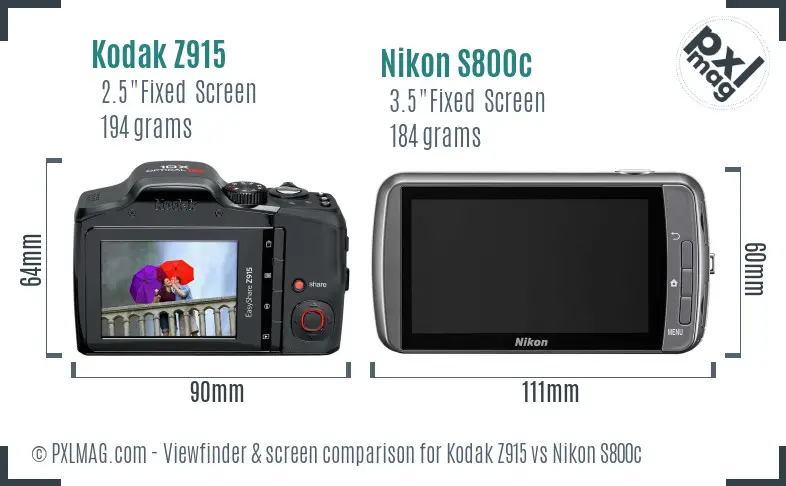 Kodak Z915 vs Nikon S800c Screen and Viewfinder comparison