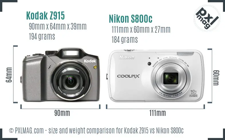 Kodak Z915 vs Nikon S800c size comparison