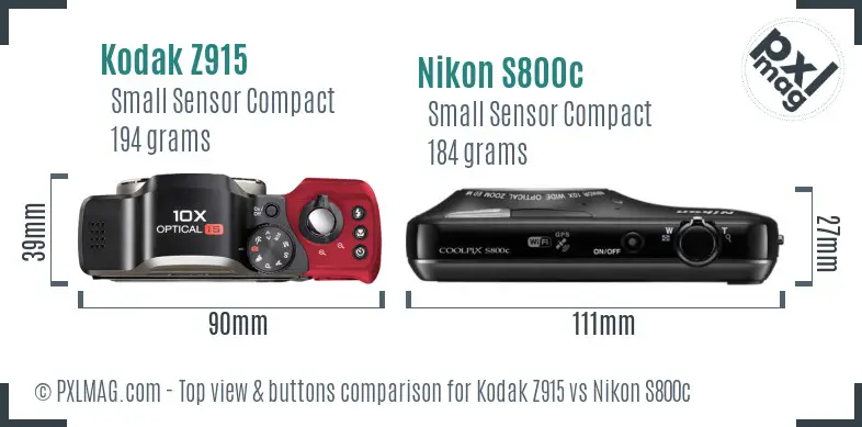 Kodak Z915 vs Nikon S800c top view buttons comparison