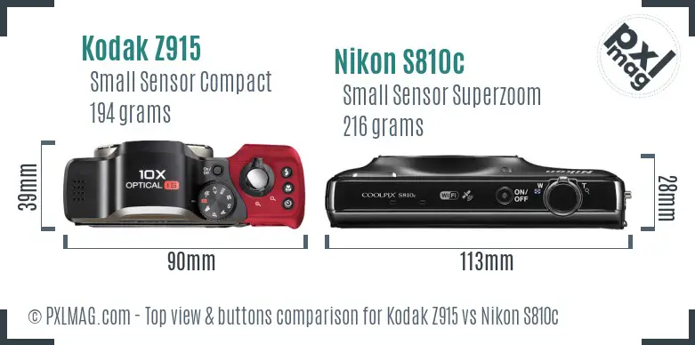Kodak Z915 vs Nikon S810c top view buttons comparison Kodak Z915 vs Nikon S810c top view buttons comparison