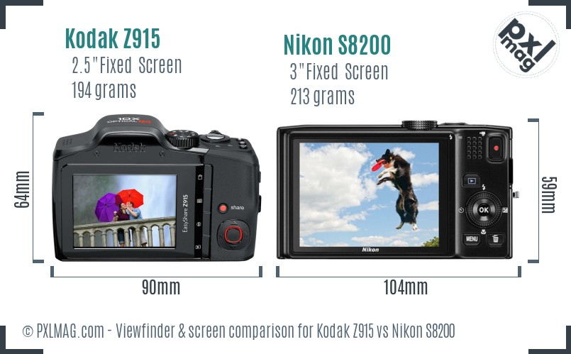 Kodak Z915 vs Nikon S8200 Screen and Viewfinder comparison