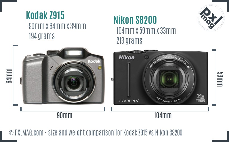 Kodak Z915 vs Nikon S8200 size comparison