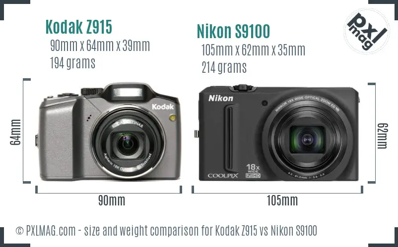 Kodak Z915 vs Nikon S9100 size comparison Kodak Z915 vs Nikon S9100 size comparison
