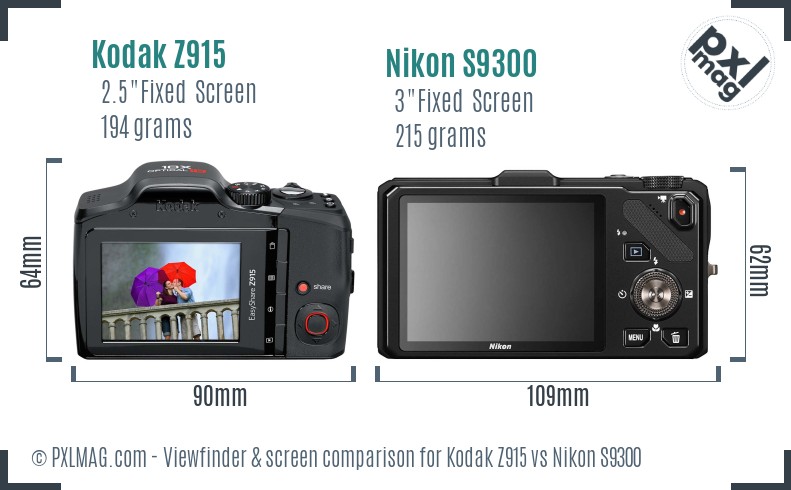 Kodak Z915 vs Nikon S9300 Screen and Viewfinder comparison