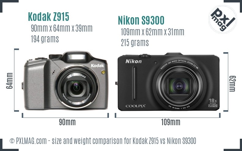 Kodak Z915 vs Nikon S9300 size comparison