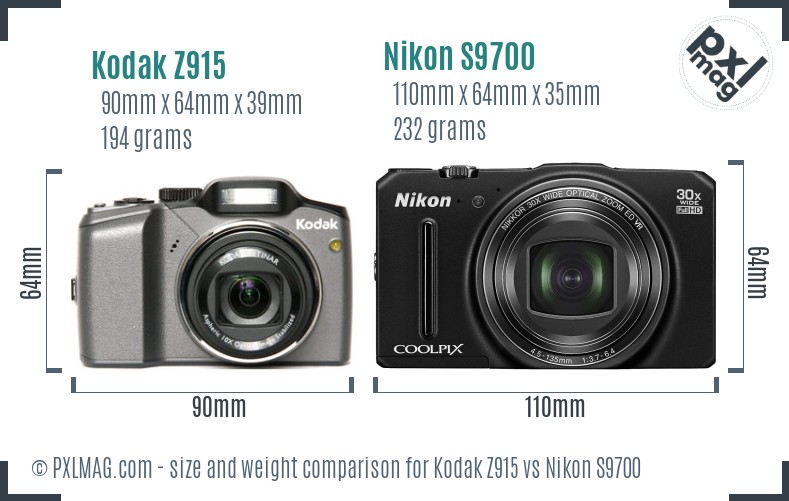 Kodak Z915 vs Nikon S9700 size comparison Kodak Z915 vs Nikon S9700 size comparison