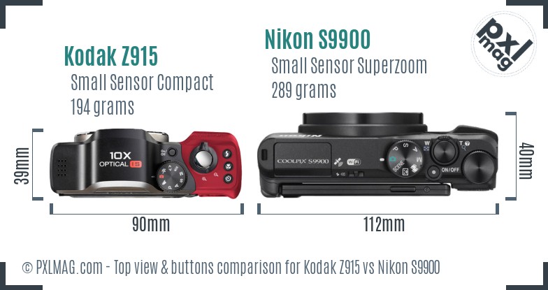 Kodak Z915 vs Nikon S9900 top view buttons comparison