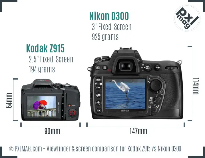 Kodak Z915 vs Nikon D300 Screen and Viewfinder comparison
