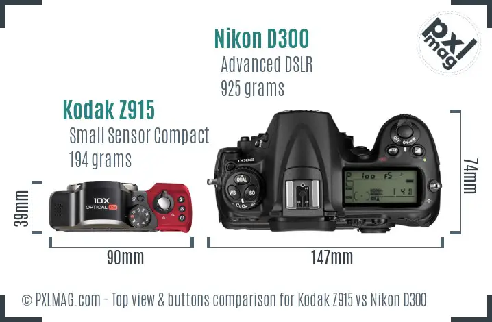 Kodak Z915 vs Nikon D300 top view buttons comparison