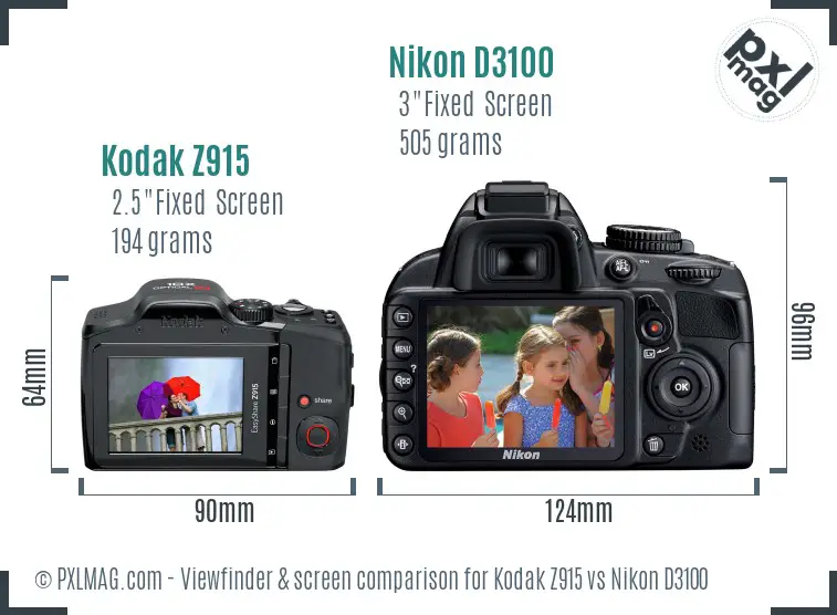 Kodak Z915 vs Nikon D3100 Screen and Viewfinder comparison Kodak Z915 vs Nikon D3100 Screen and Viewfinder comparison