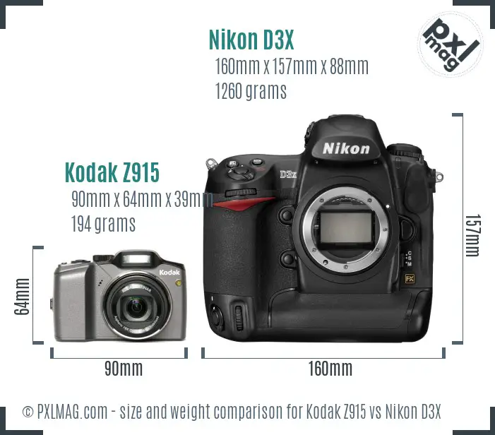 Kodak Z915 vs Nikon D3X size comparison