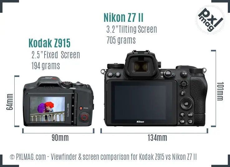 Kodak Z915 vs Nikon Z7 II Screen and Viewfinder comparison