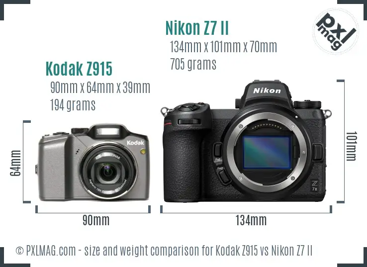 Kodak Z915 vs Nikon Z7 II size comparison