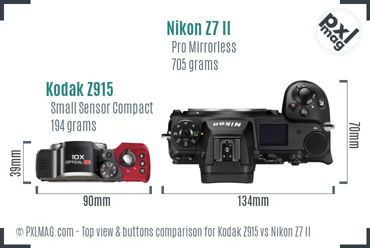 Kodak Z915 vs Nikon Z7 II top view buttons comparison