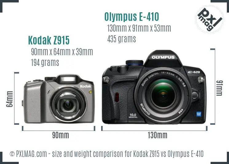 Kodak Z915 vs Olympus E-410 size comparison
