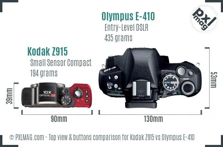 Kodak Z915 vs Olympus E-410 top view buttons comparison
