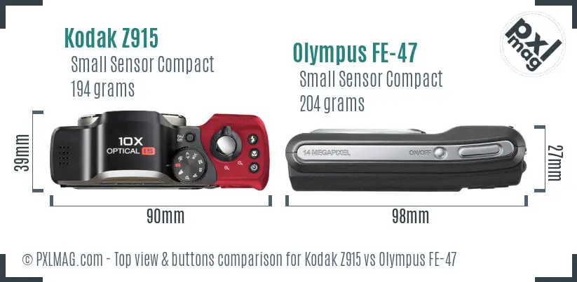 Kodak Z915 vs Olympus FE-47 top view buttons comparison Kodak Z915 vs Olympus FE-47 top view buttons comparison
