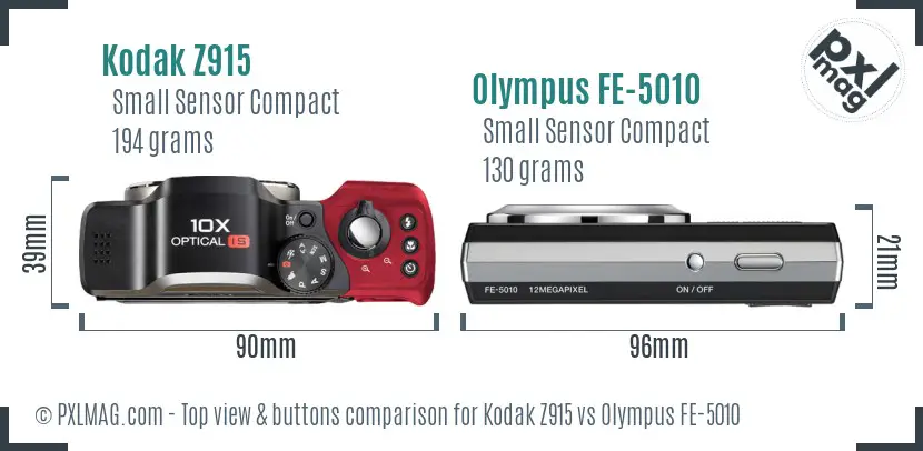 Kodak Z915 vs Olympus FE-5010 top view buttons comparison Kodak Z915 vs Olympus FE-5010 top view buttons comparison