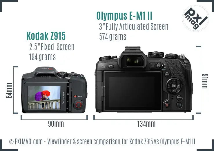 Kodak Z915 vs Olympus E-M1 II Screen and Viewfinder comparison