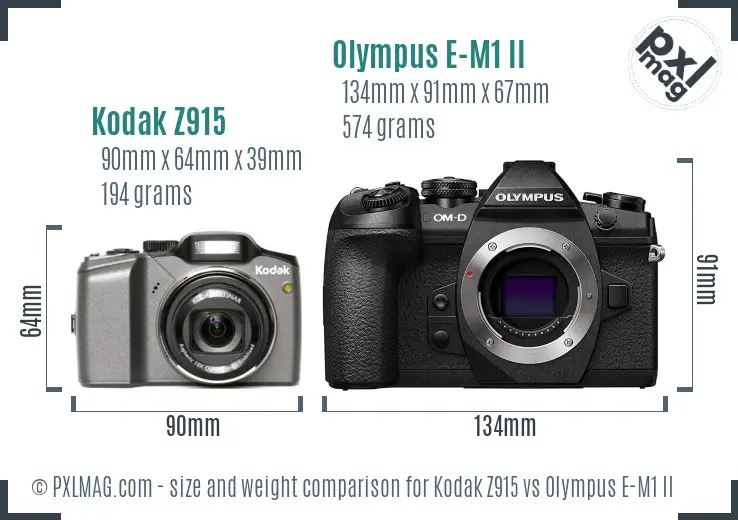 Kodak Z915 vs Olympus E-M1 II size comparison