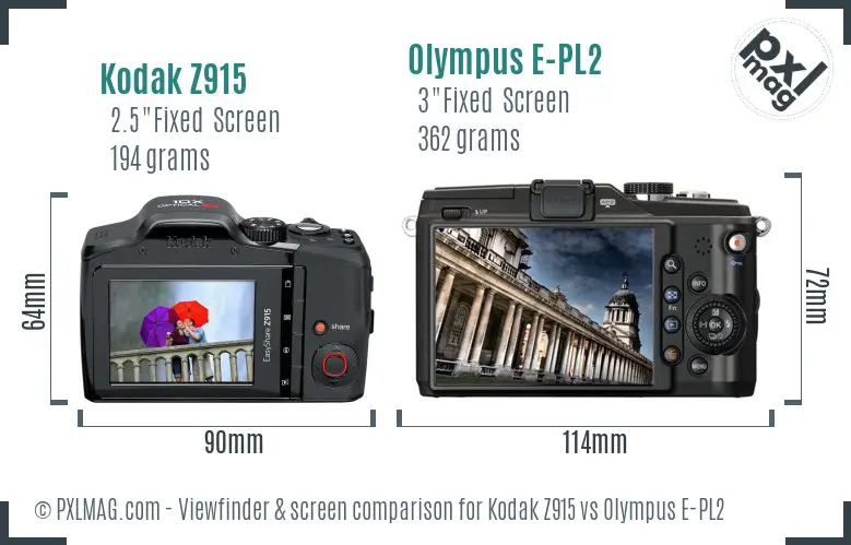Kodak Z915 vs Olympus E-PL2 Screen and Viewfinder comparison