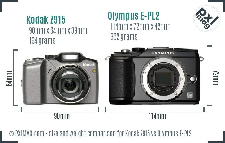 Kodak Z915 vs Olympus E-PL2 size comparison