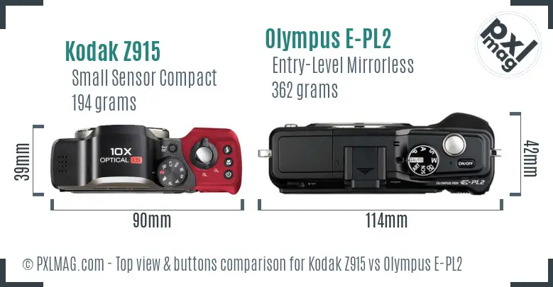 Kodak Z915 vs Olympus E-PL2 top view buttons comparison