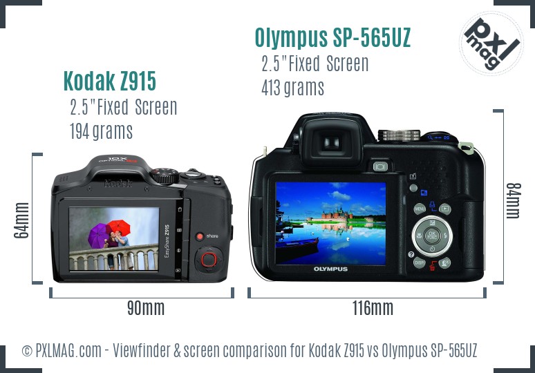 Kodak Z915 vs Olympus SP-565UZ Screen and Viewfinder comparison