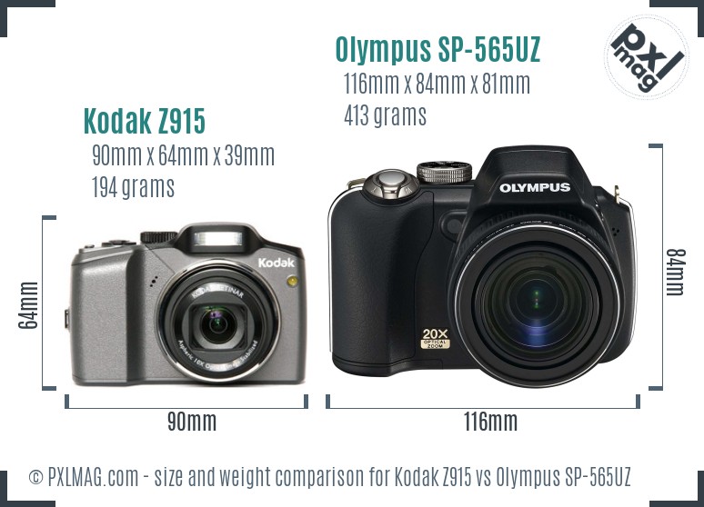 Kodak Z915 vs Olympus SP-565UZ size comparison Kodak Z915 vs Olympus SP-565UZ size comparison
