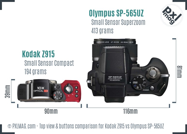 Kodak Z915 vs Olympus SP-565UZ top view buttons comparison