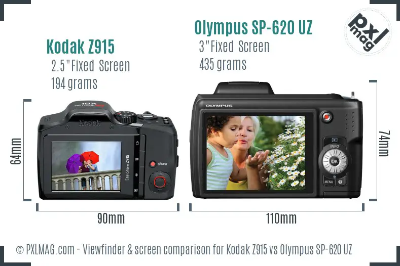 Kodak Z915 vs Olympus SP-620 UZ Screen and Viewfinder comparison