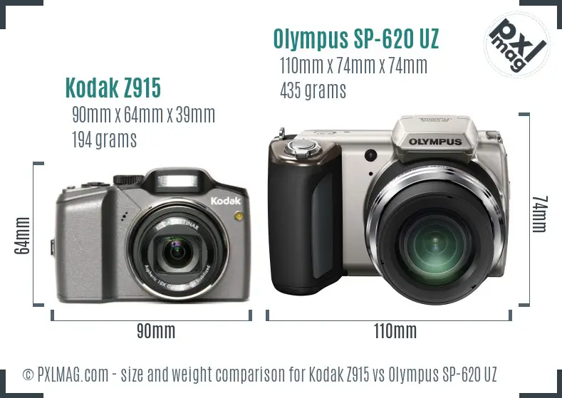 Kodak Z915 vs Olympus SP-620 UZ size comparison